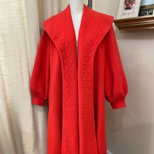 Vintage 1940's Red Wool Cashmere Long Swing Coat